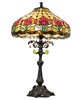 Meyda Tiffany 28in High Colonial Tulip Table Lamp RUBY;AMBER GLASS/ACRYLIC;GREEN;BEIGE