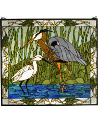 Blue Heron Snowy Egret Stained Glass Window 62955 by   