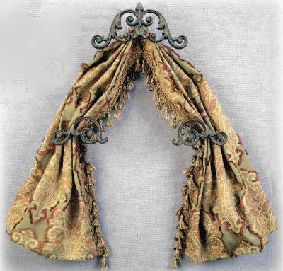 Scroll Metal Top Treatment Menagerie Top Treatments K72238 Beige  Arched Window Rods Metal Cornice and Swags Window Hardware Scarf and Valance Holders 