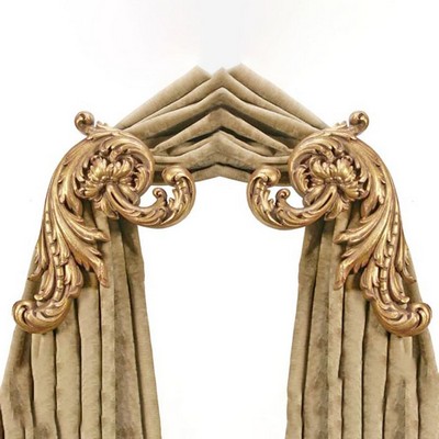 Acanthus Gilded Gold Menagerie Top Treatments WOT01 Gold Resin Arched Window Rods Metal Cornice and Swags Window Hardware Scarf and Valance Holders 