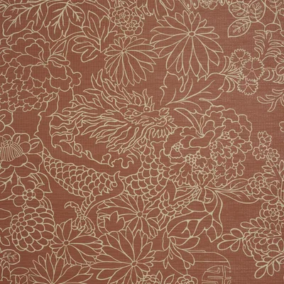 Schumacher Wallpaper Chiang Mai Dragon Silhouette Raffia Terracotta