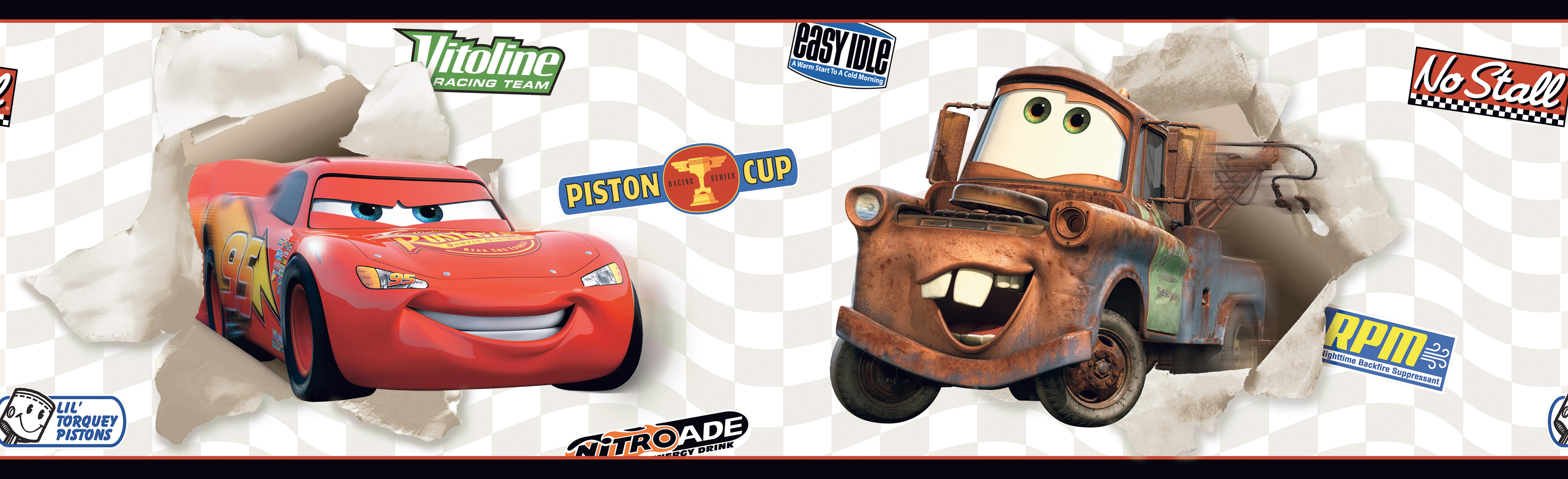 York Wallcovering Disney Cars Lightning McQueen and Mater White Wall