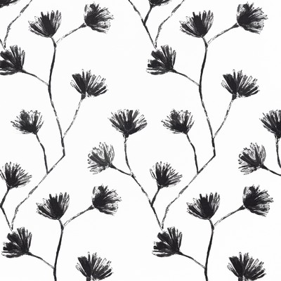 Persephone 615 Ink in COLOR WAVES-NOMAD Black COTTON/25%  Blend Line Drawn Flower  Leaves and Trees   Fabric