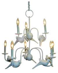 Carved Dove Chandelier Large White by   