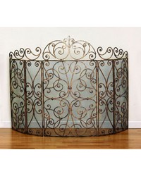 Antique Gold 5 Panel Scroll Firescreen W by   