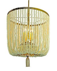 Creme Bead Chandelier Wood Tassel Accent Antique Gold Iron by   