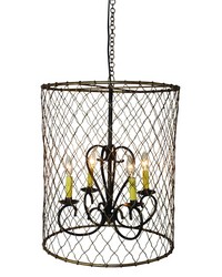 Wire Cage Four Light Chandelier Antique Gold Faux Brown Gold by   