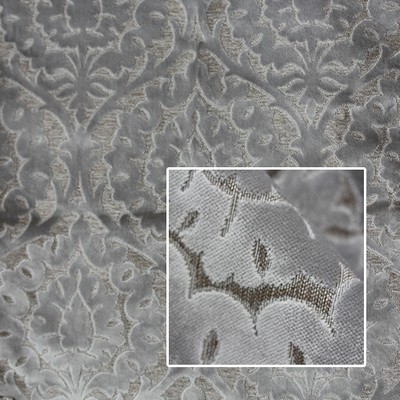 Novel Vintage Sterling in 366 Silver Upholstery VISCOSE  Blend Fire Rated Fabric Classic Damask  Fire Retardant Velvet and Chenille  Patterned Velvet   Fabric