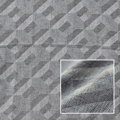 Novel Soiree Charcoal in 369 Grey Drapery Polyester  Blend Fire Rated Fabric Geometric  NFPA 701 Flame Retardant  Faux Linen  Extra Wide Sheer   Fabric