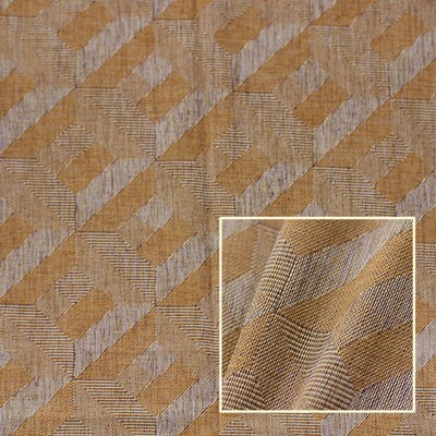 Novel Soiree Camel in 369 Brown Drapery Polyester  Blend Fire Rated Fabric Geometric  NFPA 701 Flame Retardant  Faux Linen  Extra Wide Sheer   Fabric