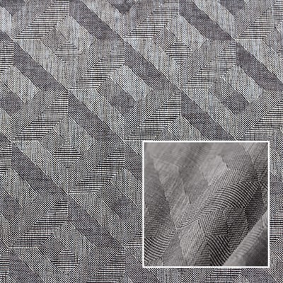 Novel Soiree Pewter in 369 Silver Drapery Polyester  Blend Fire Rated Fabric Geometric  NFPA 701 Flame Retardant  Faux Linen  Extra Wide Sheer   Fabric