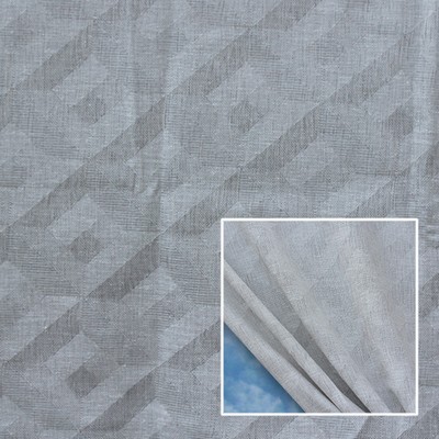 Novel Soiree Platinum in 369 Silver Drapery Polyester  Blend Fire Rated Fabric Geometric  NFPA 701 Flame Retardant  Faux Linen  Extra Wide Sheer   Fabric