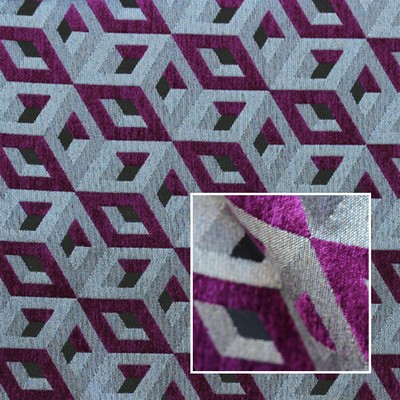 Novel Lanark Magenta in 372 Purple Upholstery Viscose  Blend Fire Rated Fabric Contemporary Diamond  Patterned Velvet   Fabric