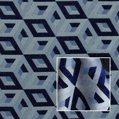 Novel Lanark Sapphire in 372 Blue Upholstery Viscose  Blend Fire Rated Fabric Contemporary Diamond  Patterned Velvet   Fabric