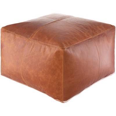 Surya Barrington Pouf Barrington BIPF001-222213 Brown Top: 100% Leather, Fill: 100% Polybeads, Bottom: 100% Cotton