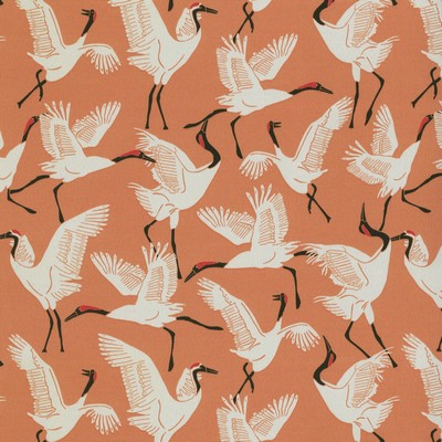 P K Lifestyles Od Block Cranes  Coral in FALL OUTDOOR 2021 Orange Birds and Feather  Fun Print Outdoor  Fabric