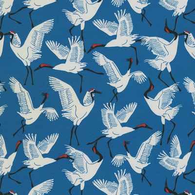 P K Lifestyles Od Block Cranes  Cobalt in FALL OUTDOOR 2021 Blue Birds and Feather  Fun Print Outdoor  Fabric