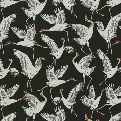 P K Lifestyles Od Block Cranes  Ebony in FALL OUTDOOR 2021 Black Birds and Feather  Fun Print Outdoor  Fabric