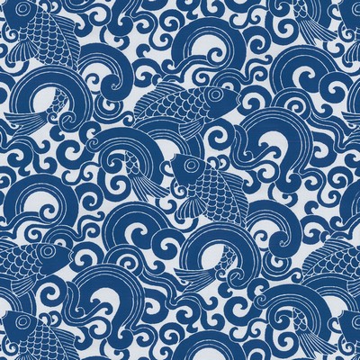 P K Lifestyles OD Waveform Tide in Outdoor Dec. 2018 Blue Fish and Friends  Oriental  Fun Print Outdoor  Fabric