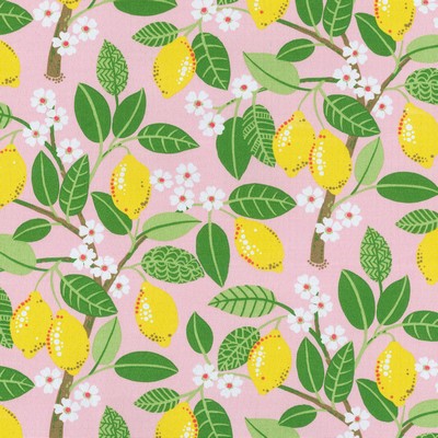 P K Lifestyles OD Lemon Tree Blush in Outdoor Dec. 2018 Pink Fruit  Fun Print Outdoor  Fabric