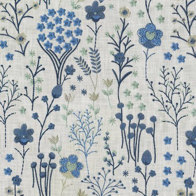 P K Lifestyles Floral Feast Emb Sha Porcelain in JARDIN DAMOUR Blue Multipurpose Embroidery:100%Viscose Crewel and Embroidered  Floral Embroidery Modern Floral  Fabric