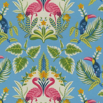 P K Lifestyles Od Flamingo Flirt Ocean in FALL OUTDOOR 2021 Blue Birds and Feather  Fun Print Outdoor  Fabric
