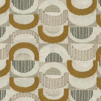 P K Lifestyles Half Moon Embroidery Golden Expressionist II 411872 Gold  Circles and Swirls Crewel and Embroidered  Fabric