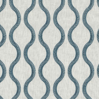 P K Lifestyles Flourish Embroidery Porcelain Happy Nest V 470820 Blue  Crewel and Embroidered  Wavy Striped  Fabric