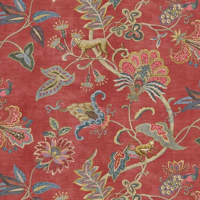 P K Lifestyles Adventurer Pomegranate Bohemian Tapestry 470910 Red Cotton Cotton Jungle Safari  Jacobean Floral  Fabric