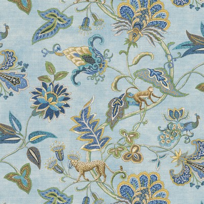 P K Lifestyles Adventurer Caribe Bohemian Tapestry 470912 Blue Cotton Cotton Jungle Safari  Jacobean Floral  Fabric