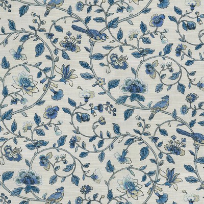P K Lifestyles Summer Isles  Sky in JARDIN DAMOUR Blue Multipurpose Cotton Birds and Feather  Scrolling Vines  Large Print Floral   Fabric