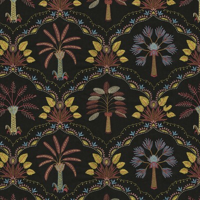 P K Lifestyles Daintree Embroidery Noir Design by Nature V 802912 Black  Crewel and Embroidered  Modern Floral Fabric