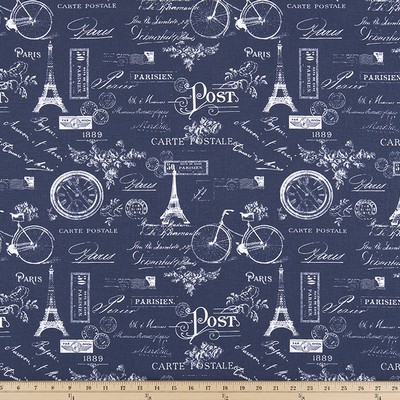 Premier Prints Paris Vintage Indigo in 2017 Additions Blue 7oz  Blend Travel Word  Fabric