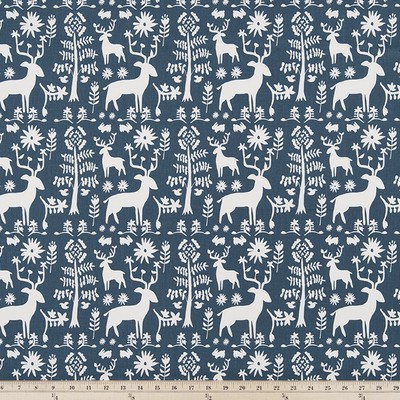 Premier Prints Promise Land Premier Navy Twil in PC Blue cotton  Blend Hunting Themed Leaves and Trees  Animal Toile   Fabric