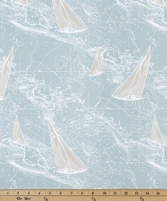 Premier Prints Sail Away Spa Blue in 2016 Additions Blue 7oz  Blend Boats and Sailing   Fabric