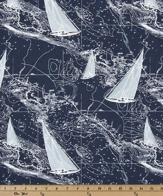 Premier Prints Sail Away Vintage Indigo in 2016 Additions Blue 7oz  Blend Boats and Sailing   Fabric