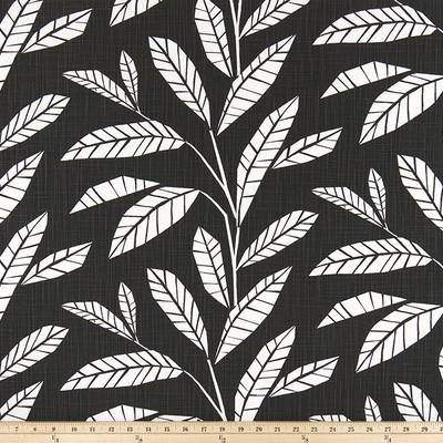 Premier Prints Samos Ink Slub Canvas in Tropical Whimsy Black cotton  Blend Leaves and Trees   Fabric