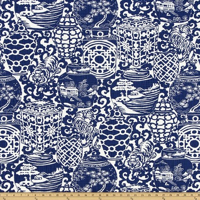 Premier Prints Sunda Commodore Slub Canvas in SLUB CANVAS Blue cotton  Blend Jungle Safari  Oriental  Oriental Toile   Fabric