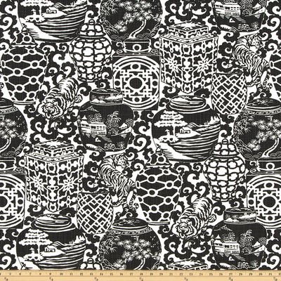 Premier Prints Sunda Raven Slub Canvas in SLUB CANVAS Black cotton  Blend Jungle Safari  Oriental  Oriental Toile   Fabric