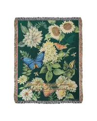Flutter And Flowers With Verse 50x60 Tapestry Throw by   