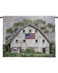 American Flag On White Barn 47x32 Grande Gwen Babbitt by   