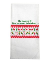 Holiday Drinking Elf Tea Towel S6 by   