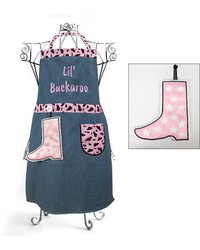 Lil Buckaroo Pink & White Childs Apron Hand Towel Set by   
