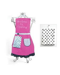Hostess In Training Pink Childs Apron Hand Towel Set by   