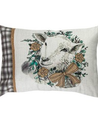 Farm Wreath Lamb Pillow 18 X 13 by   