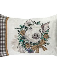 Farm Wreath Pig Pillow 18 X 13 by   