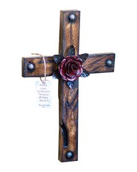 Flowers Appear On The Earth Rose & Faux Wood Cross by  B Berger 