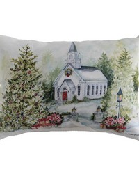 Holly And Pine - Christmas White Church 18x13 Climaweave Pillow by  York Wallcovering 