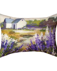 Meadowbrook White Barn Purple Flowers13x18 Climaweave Pillow by   