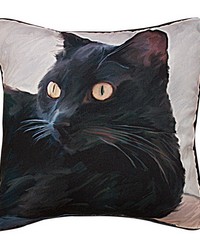 Black Cat Portrait 18in Pillow by   